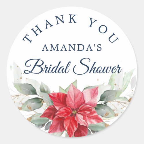 Elegant Poinsettia Winter Greenery Bridal Shower Classic Round Sticker