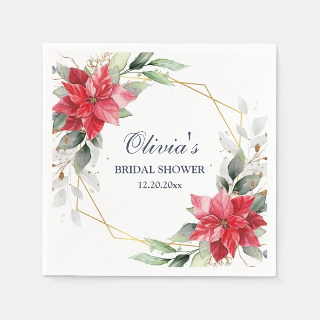 Elegant Poinsettia Winter Greenery Bridal Shower Napkins (Front)