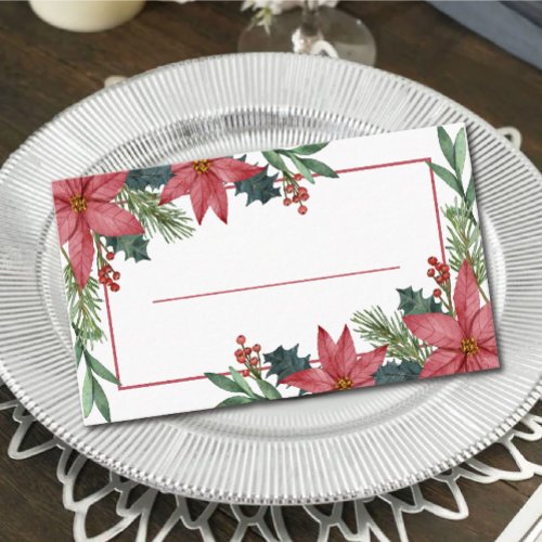 Elegant Poinsettia Winter Red Christmas Wedding Place Card