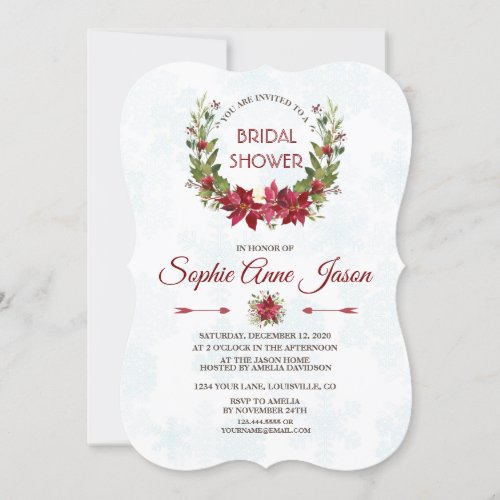 Elegant Poinsettia Winter Wreath Bridal Shower Invitation