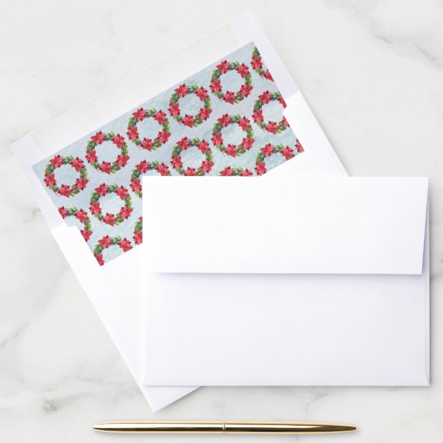 Elegant Poinsettia Wreath Christmas Pattern Envelope Liner (Desk)