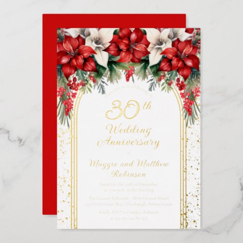 Elegant Poinsettias 30th Wedding Anniversary Foil Invitation