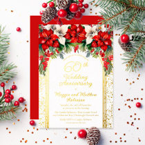 Elegant Poinsettias 60th Wedding Anniversary Foil Invitation