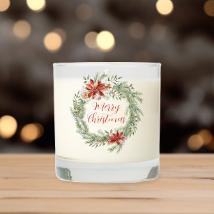 Elegant Poinsettias and Greenery Merry Christmas Scented Candle