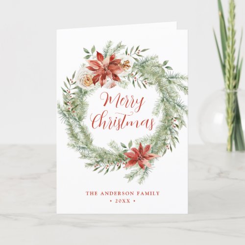 Elegant Poinsettias and Greenery Non_Photo  Holiday Card