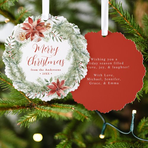 Elegant Poinsettias and Greenery Non_Photo Holiday Ornament Card