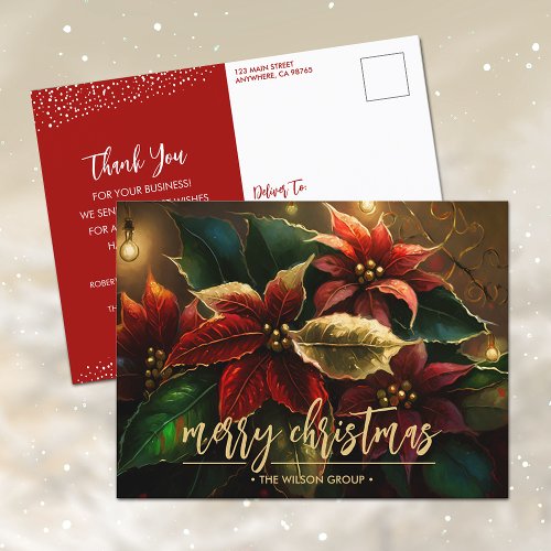 Elegant Poinsettias Business Christmas Thank You Holiday Postcard