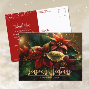 Elegant Poinsettias Business Holiday Thank You Postcard