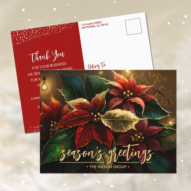 Elegant Poinsettias Business Holiday Thank You Postcard (Creator Uploaded)