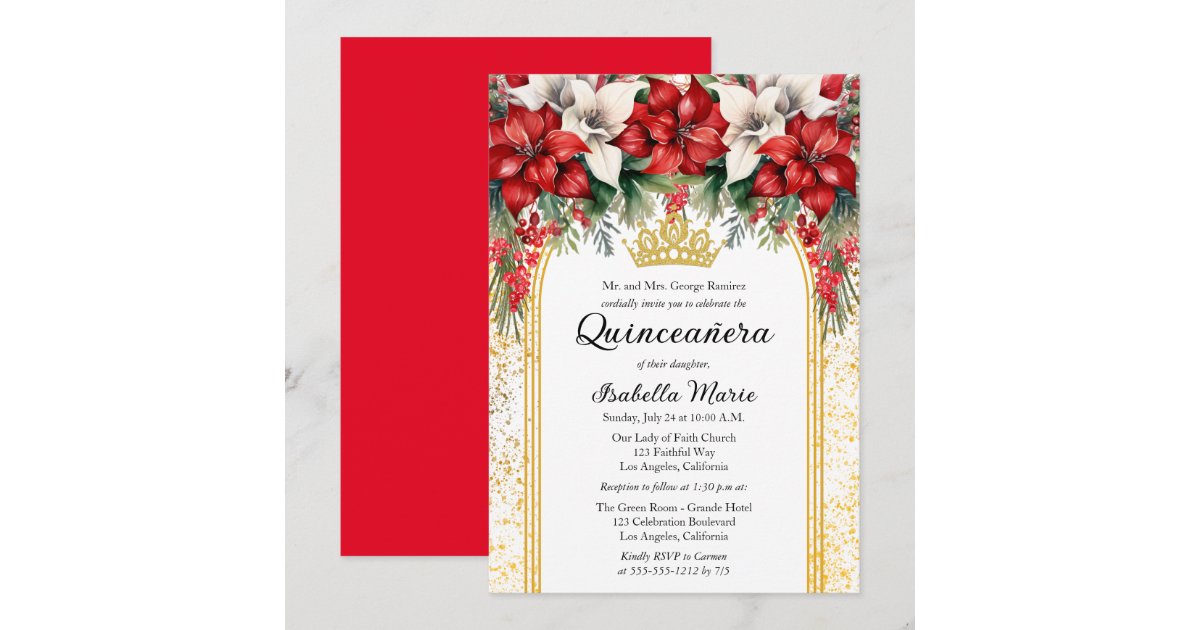 Elegant Poinsettias Floral Quinceañera Party Invitation | Zazzle