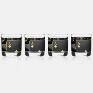 Elegant Poker Night Glassware   Black & Gold Whiskey Glass