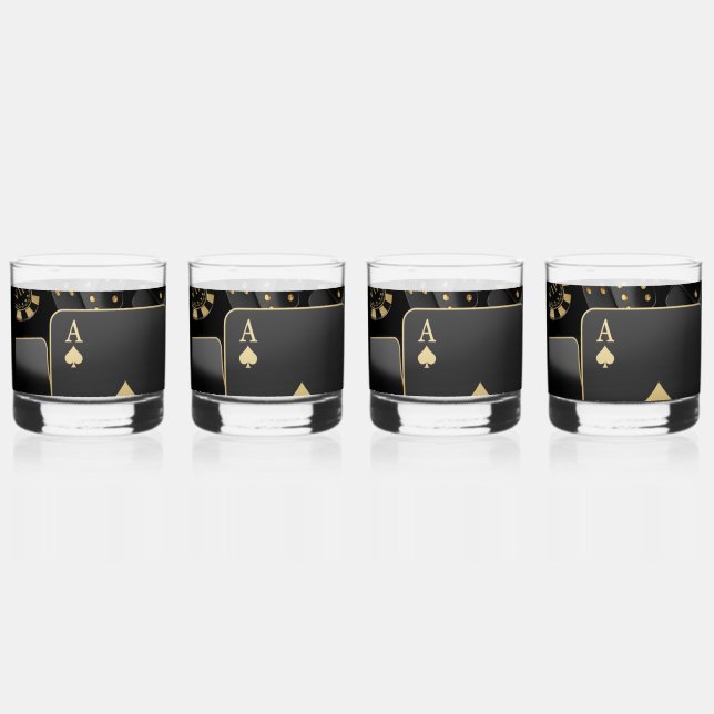 Elegant Poker Night Glassware | Black & Gold Whiskey Glass (Back)