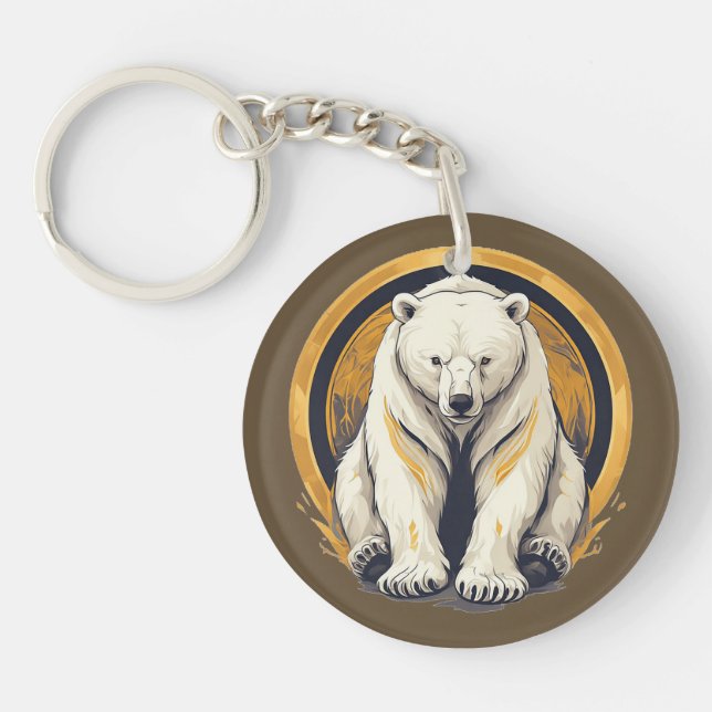 Elegant Polar Bear Illustration Keychain (Front)
