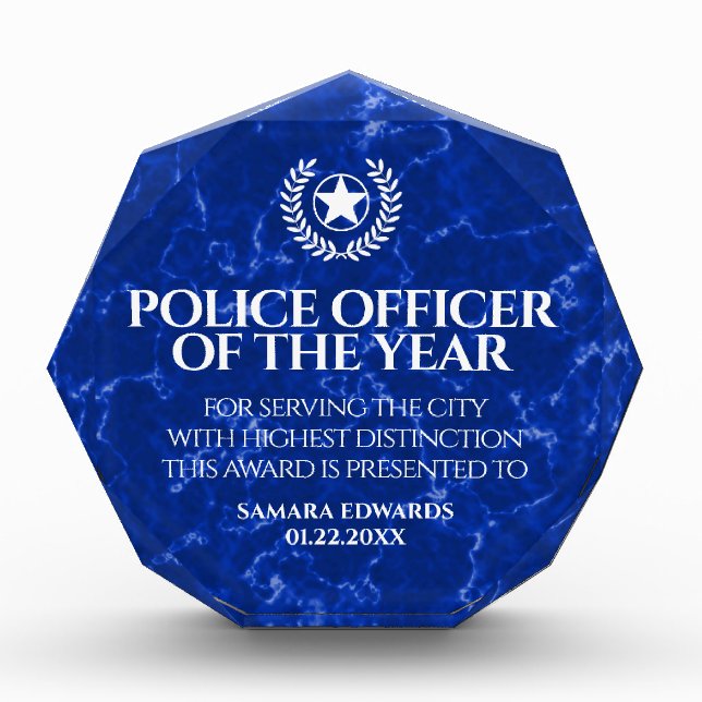 Elegant Police Officer of the Year Blue Marble Acrylic Award (Front)