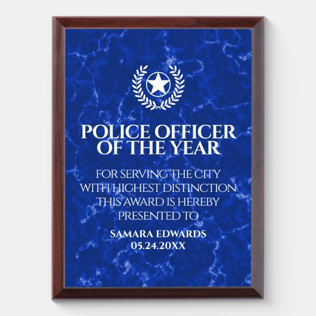 Elegant Police Officer of the Year Blue Marble Award Plaque (Vertical)