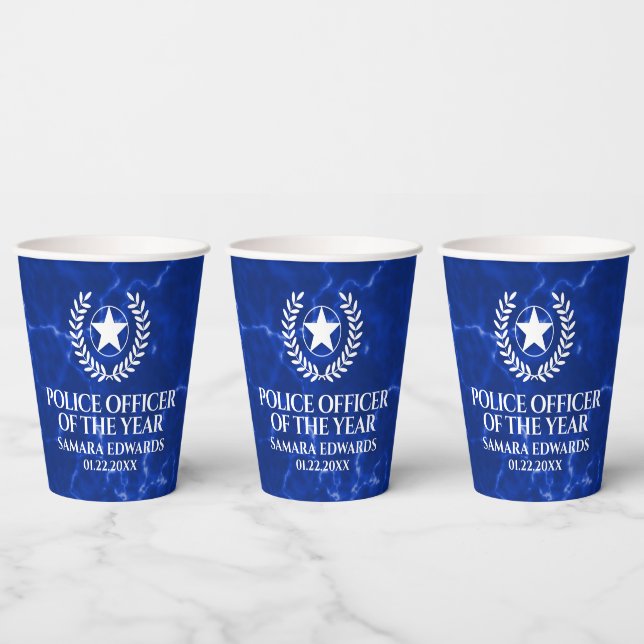 Elegant Police Officer of the Year Blue Marble Paper Cups (Multi)