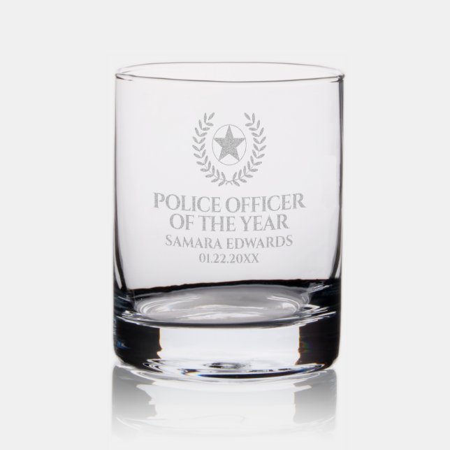 Elegant Police Officer of the Year Blue Marble Rocks Glass (Glassware)