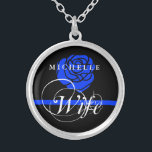 Elegant Police Wife Thin Blue Line Rose Custom Silver Plated Necklace<br><div class="desc">A beautiful personalized thin blue and Rose custom name necklace tailored towards the female spouses of law enforcement.  The blue Rose is indicative of the female spouses of law enforcement as the thin blue line is indicative to law-enforcement in general.</div>