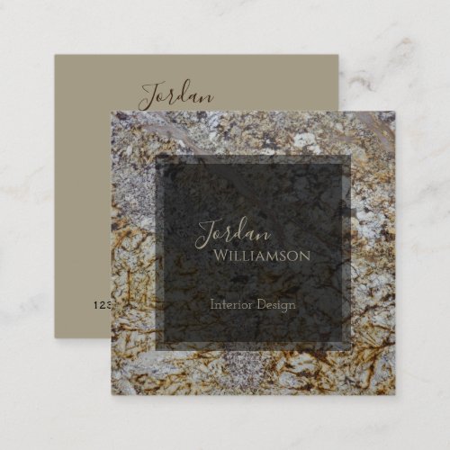 Elegant Polished Granite Gray Rust  Taupe Chic Square Business Card