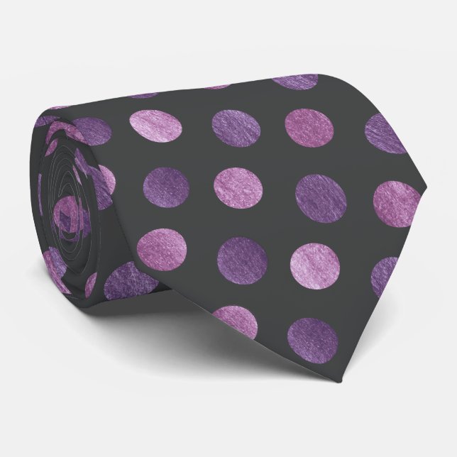 Elegant Polka Dot Lavender & Charcoal Grey Custom Neck Tie (Rolled)