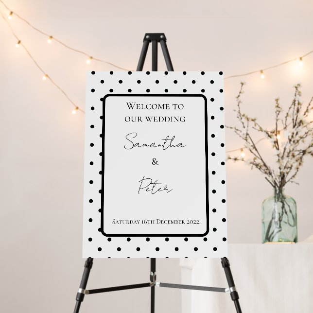 Elegant Polka Dot Wedding welcome sign (In Situ (Stand))