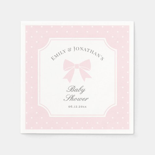 Elegant Polka Dots Baby Pink Bow Baby Girl Shower Napkins