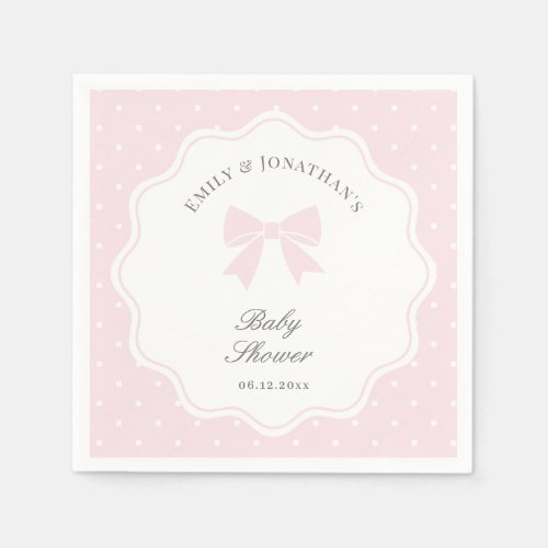 Elegant Polka Dots Baby Pink Bow Baby Girl Shower Napkins