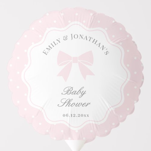Elegant Polka Dots Baby Pink Bow Girl Baby Shower Balloon