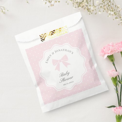 Elegant Polka Dots Baby Pink Bow Girl Baby Shower Favor Bag