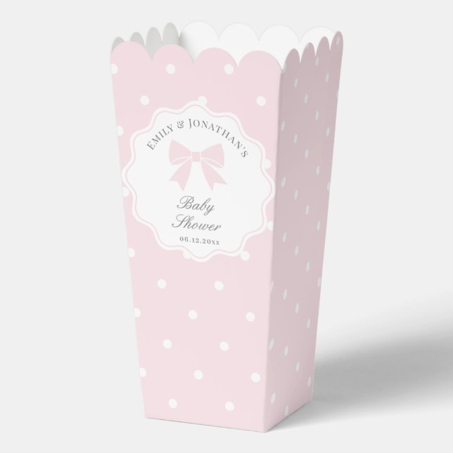 Elegant Polka Dots Baby Pink Bow Girl Baby Shower Favor Boxes (Front)