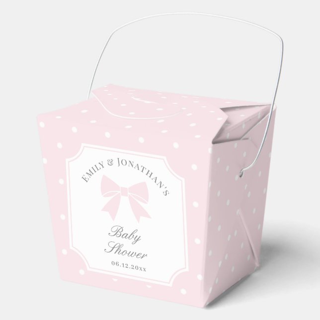 Elegant Polka Dots Baby Pink Bow Girl Baby Shower Favor Boxes (Front)