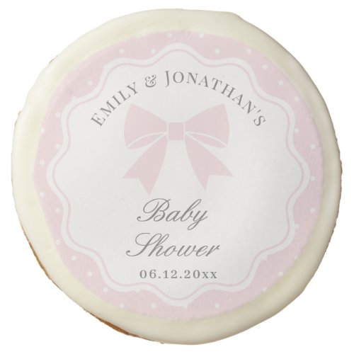 Elegant Polka Dots Baby Pink Bow Girl Baby Shower Sugar Cookie