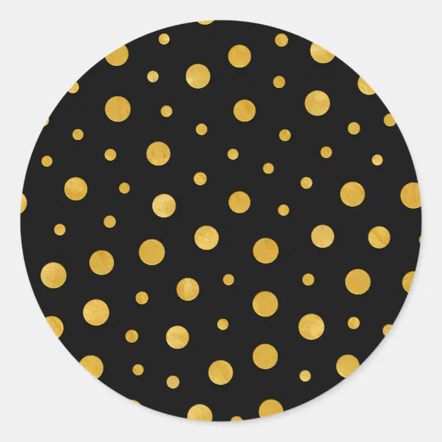 Elegant polka dots - Black Gold Classic Round Sticker | Zazzle