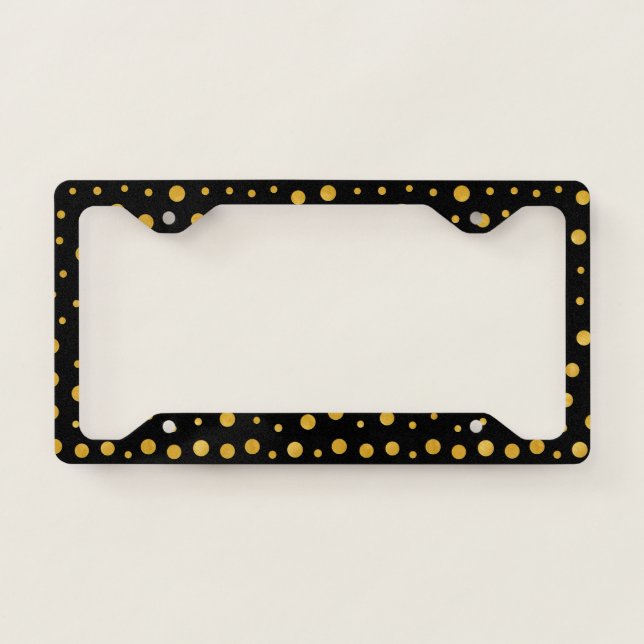 Elegant polka dots - Black Gold License Plate Frame (Front)