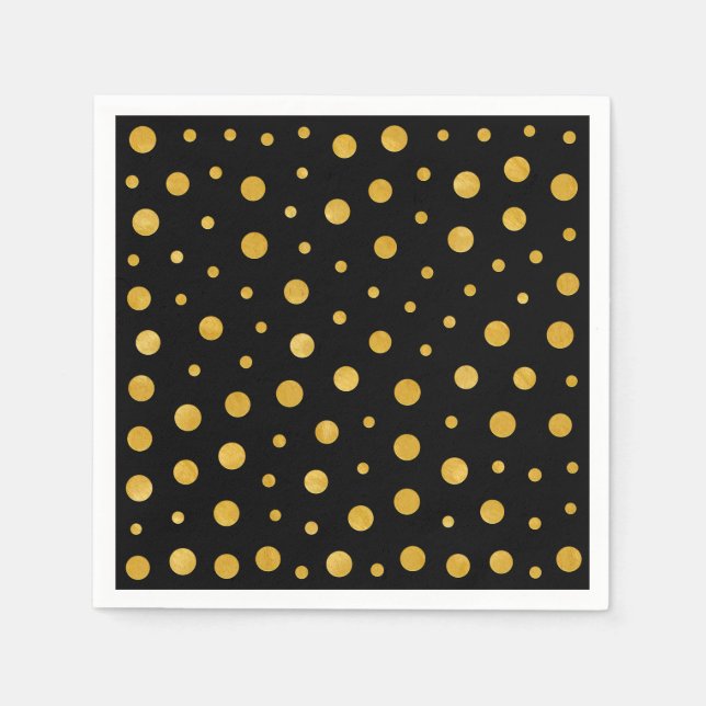 Elegant polka dots - Black Gold Paper Napkins (Front)