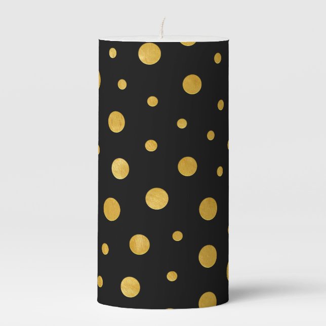 Elegant polka dots - Black Gold Pillar Candle (Front)