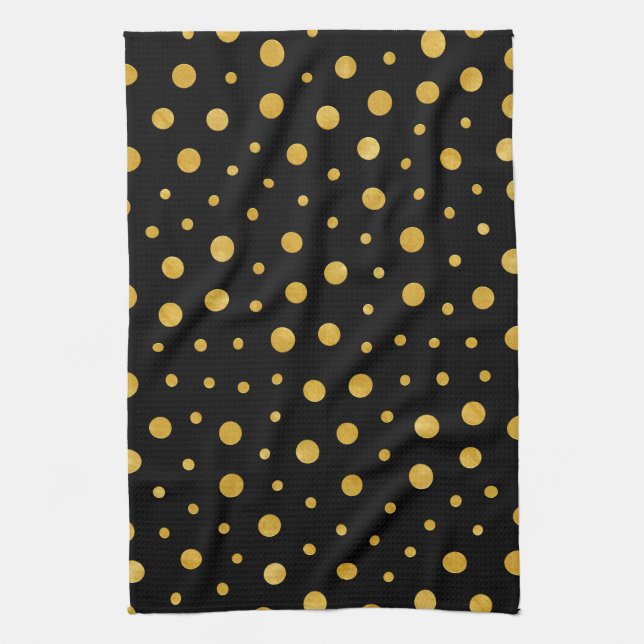 Elegant polka dots - Black Gold Towel (Vertical)