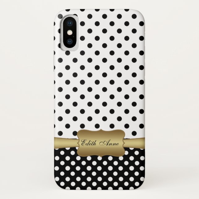 Elegant Polka Dots Gold Custom Monogram  Case-Mate iPhone Case (Back)