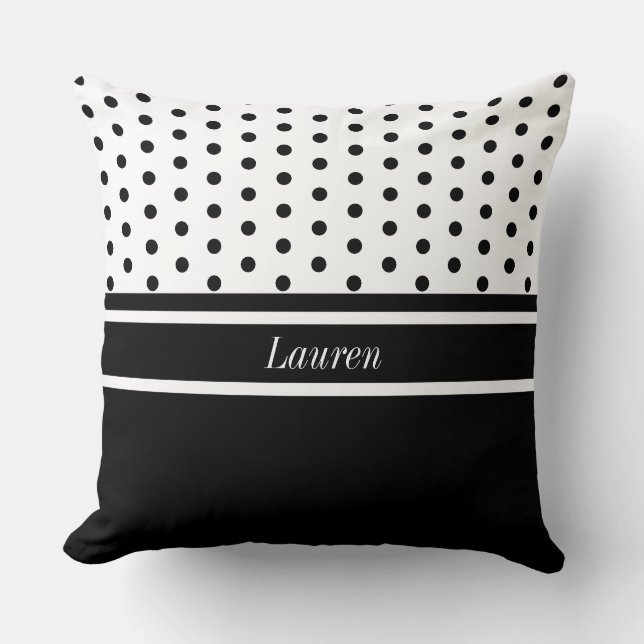Elegant Polka Dots on Black and White Throw Pillow (Front)