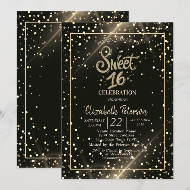 Elegant  Polka Dots ,Sweet 16 Party Invitation (Front/Back)
