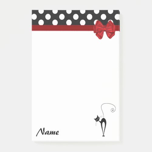 Elegant polka dots whimsical funny cat monogram post_it notes