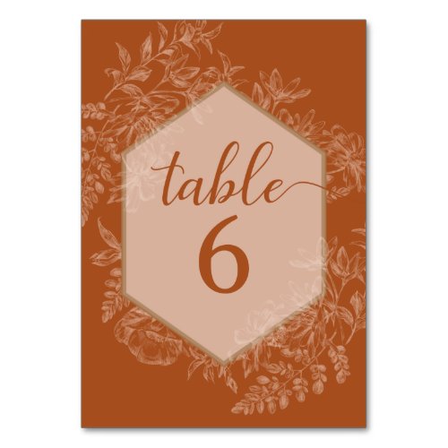 Elegant Polygon Geometric Floral Terra Cotta Table Number