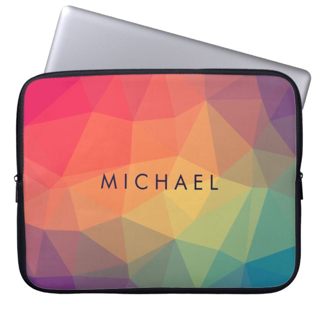 Elegant polygonal triangle colored add your name laptop sleeve (Front)