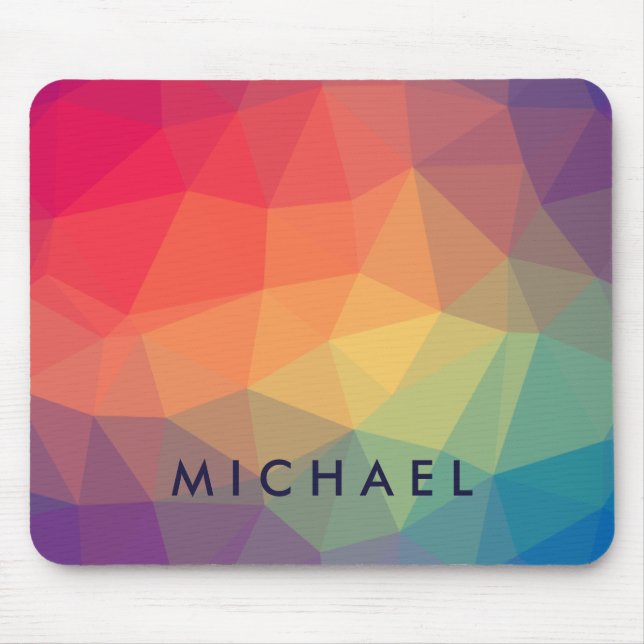 Elegant polygonal triangle colored add your name mouse pad (Front)