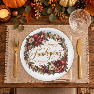 Elegant Pomegranate Fig Botanical Friendsgiving Paper Plates