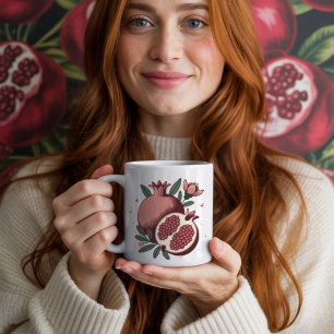 elegant pomegranate fruit with botanical flower coffee mug