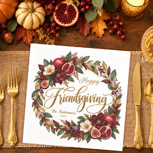 Elegant Pomegranate Heirloom Friendsgiving Wreath Napkins
