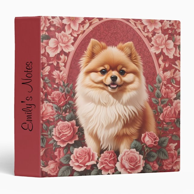 Elegant Pomeranian Dog William Morris Inspired  3 Ring Binder (Front/Spine)