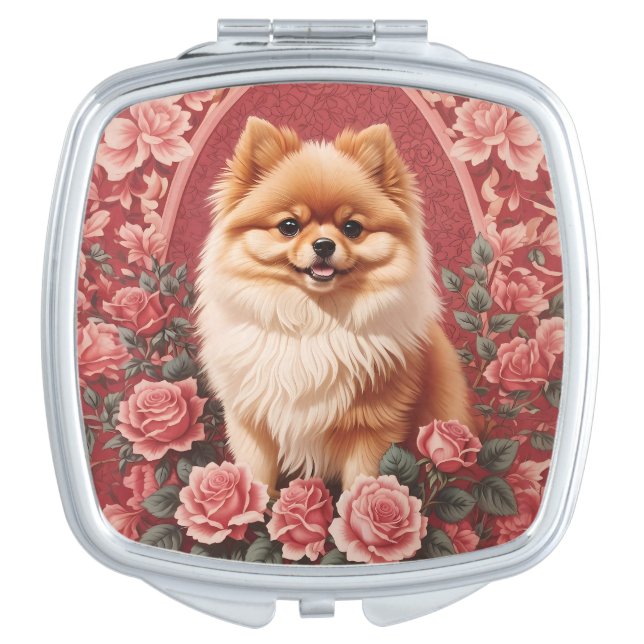 Elegant Pomeranian Dog William Morris Inspired  Compact Mirror (Front)