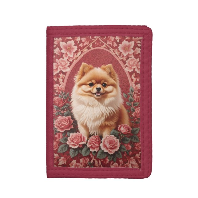 Elegant Pomeranian Dog William Morris Inspired  Trifold Wallet (Front Vertical)